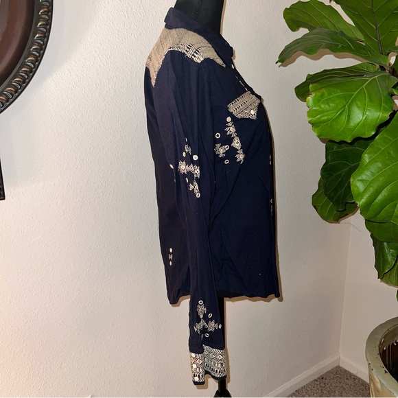 Ralph Lauren Denim & Supply Women’s Western Navy Blue 100% Cotton VTG Blouse XL - Picture 7 of 16